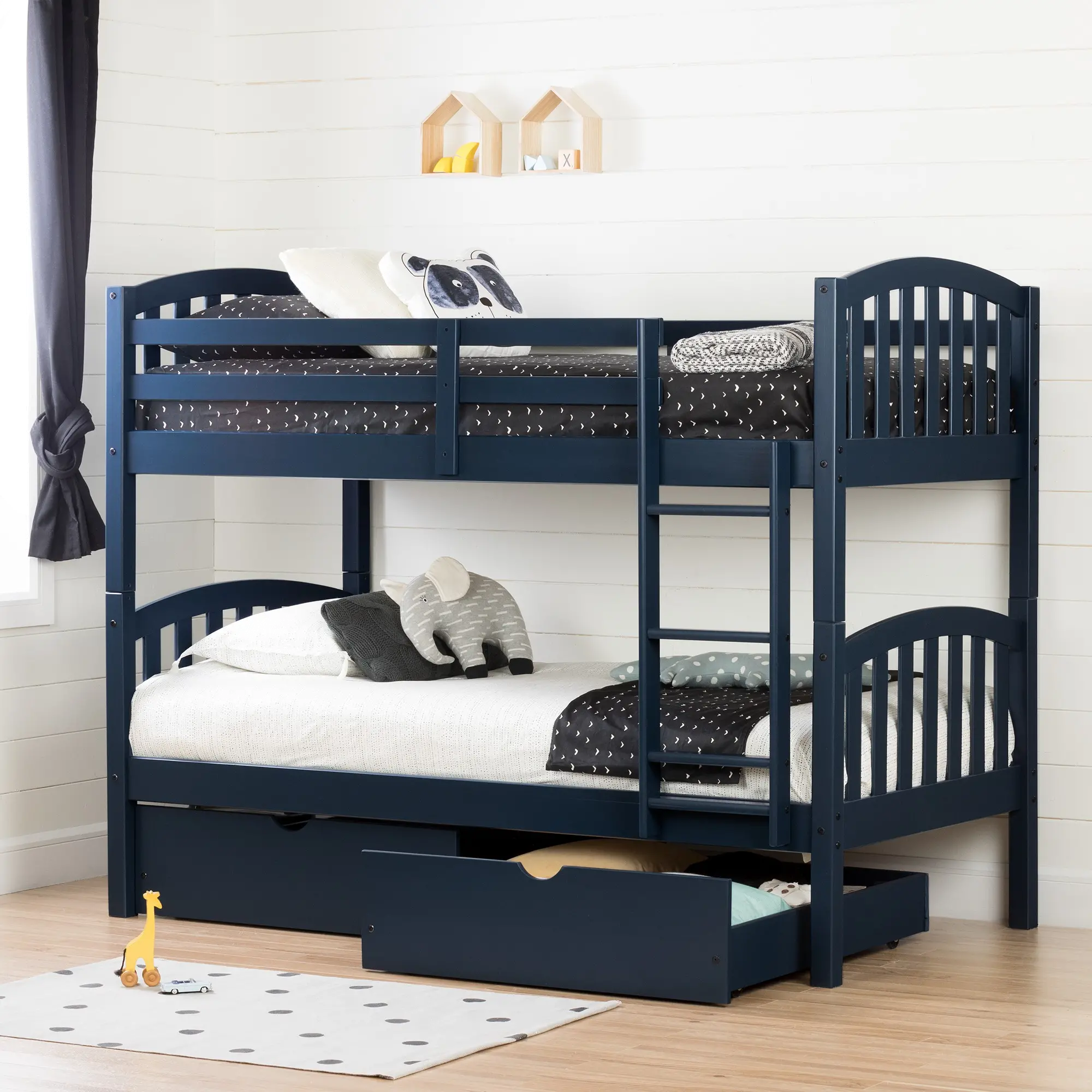 11824 Ulysses Navy Blue Twin-over-Twin Bunk Bed with Drawers - South Shore-2