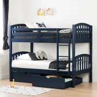 11824 Ulysses Navy Blue Twin-over-Twin Bunk Bed with Drawers - South Shore