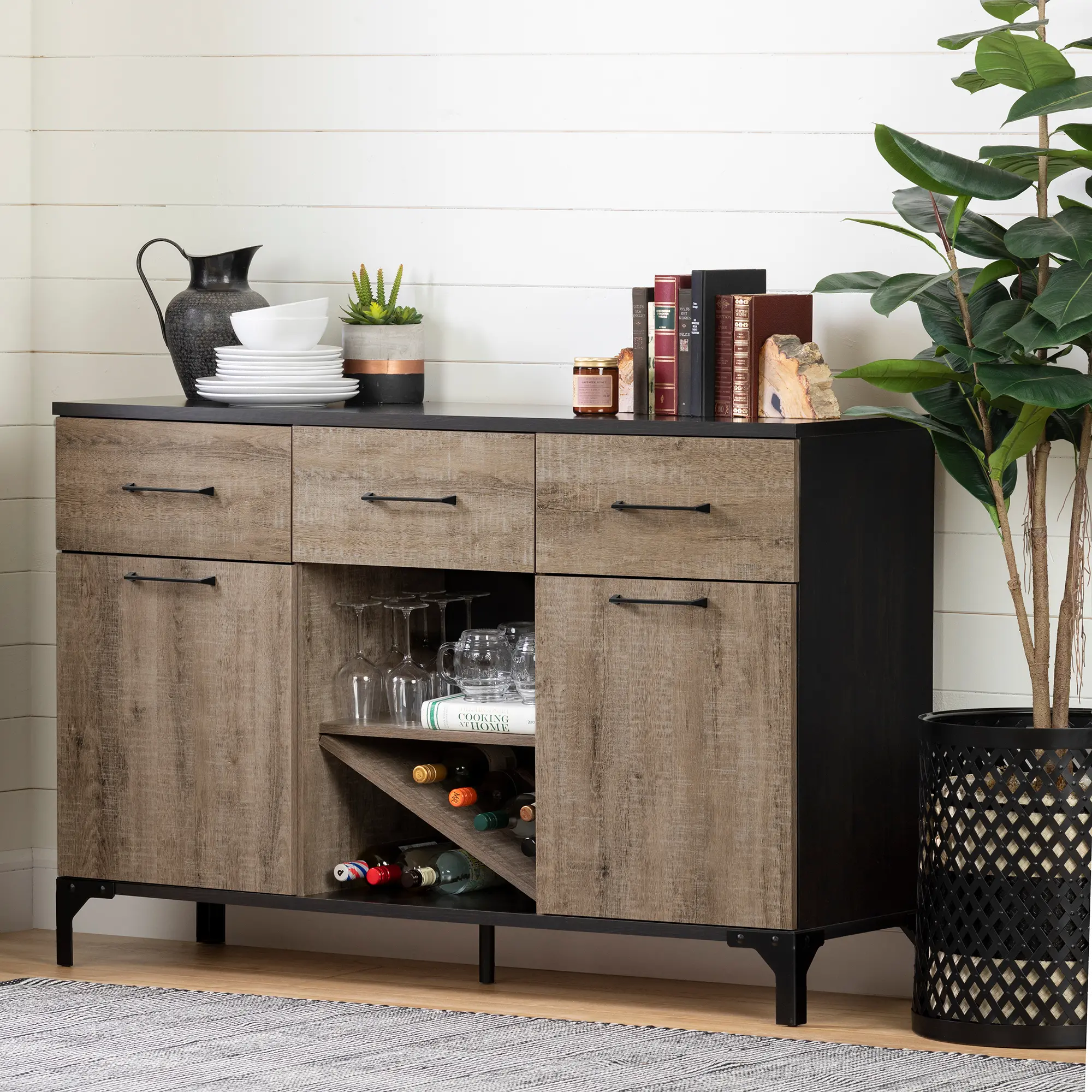 10710 Weathered Oak and Ebony Bar Cabinet - South Shore-2