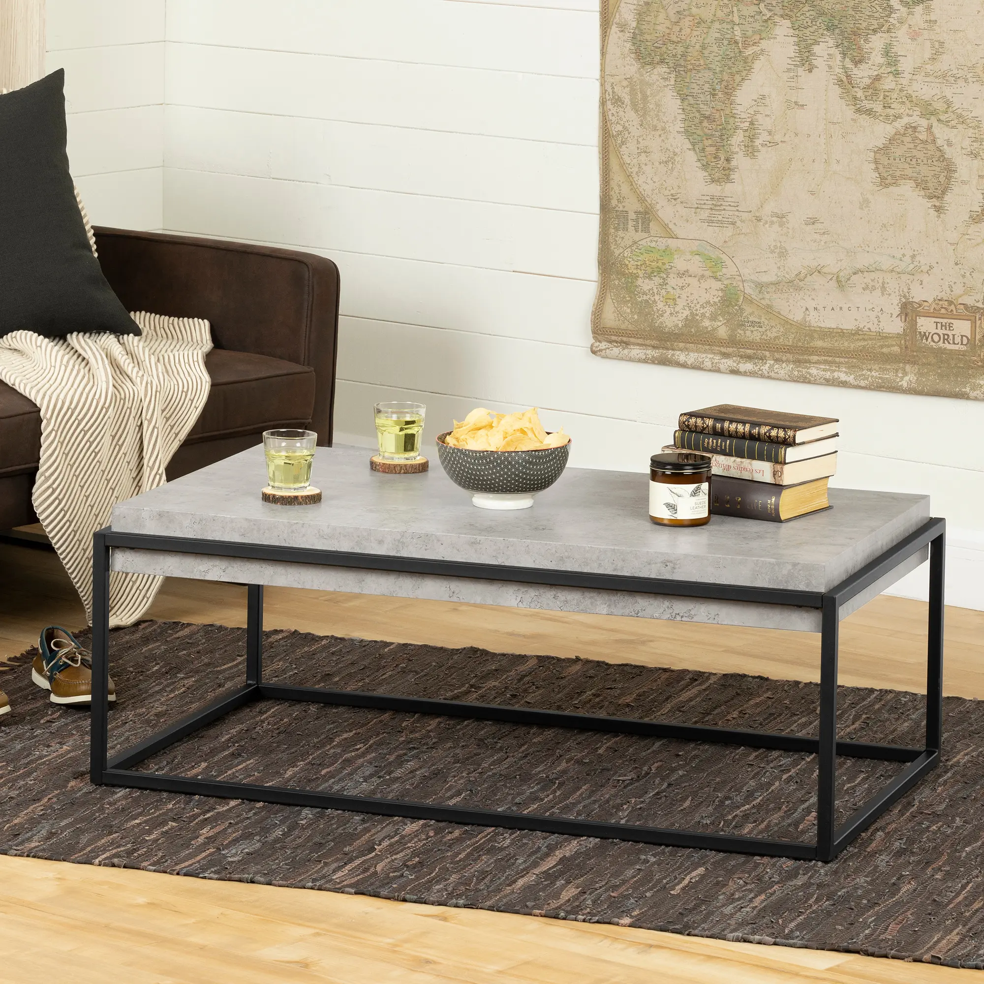 12066 Mezzy Concrete Gray and Black Coffee Table - South Shore-2