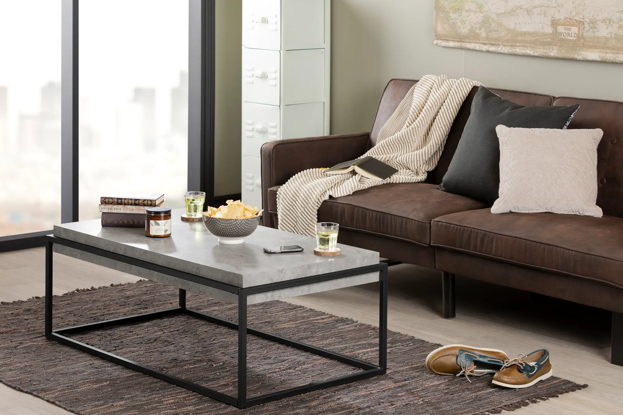 12066 Mezzy Concrete Gray and Black Coffee Table - South Shore-3