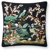 P6017-RP-BLACK/MULTI Rifle Paper Co. Black and Multi Color Bird Print and French Knot Throw Pillow