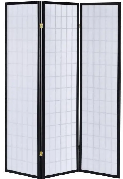 Black and White Transitional 3 Panel Folding Screen - Alberto-1