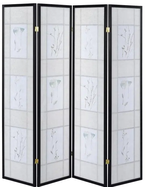 Aidan Black and Floral 4 Panel Transitional Folding Screen-1