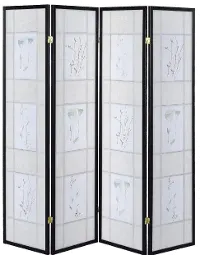 Aidan Black and Floral 4 Panel Transitional Folding Screen