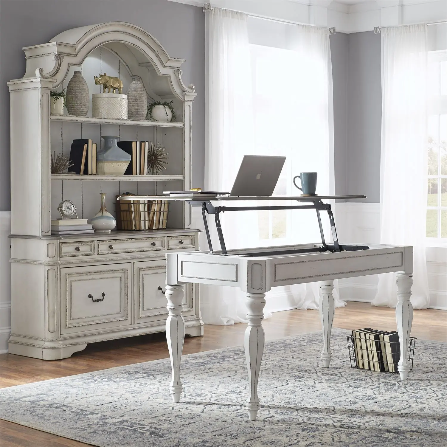 244-HO109 Magnolia Manor Antique White Lift-top Desk-2