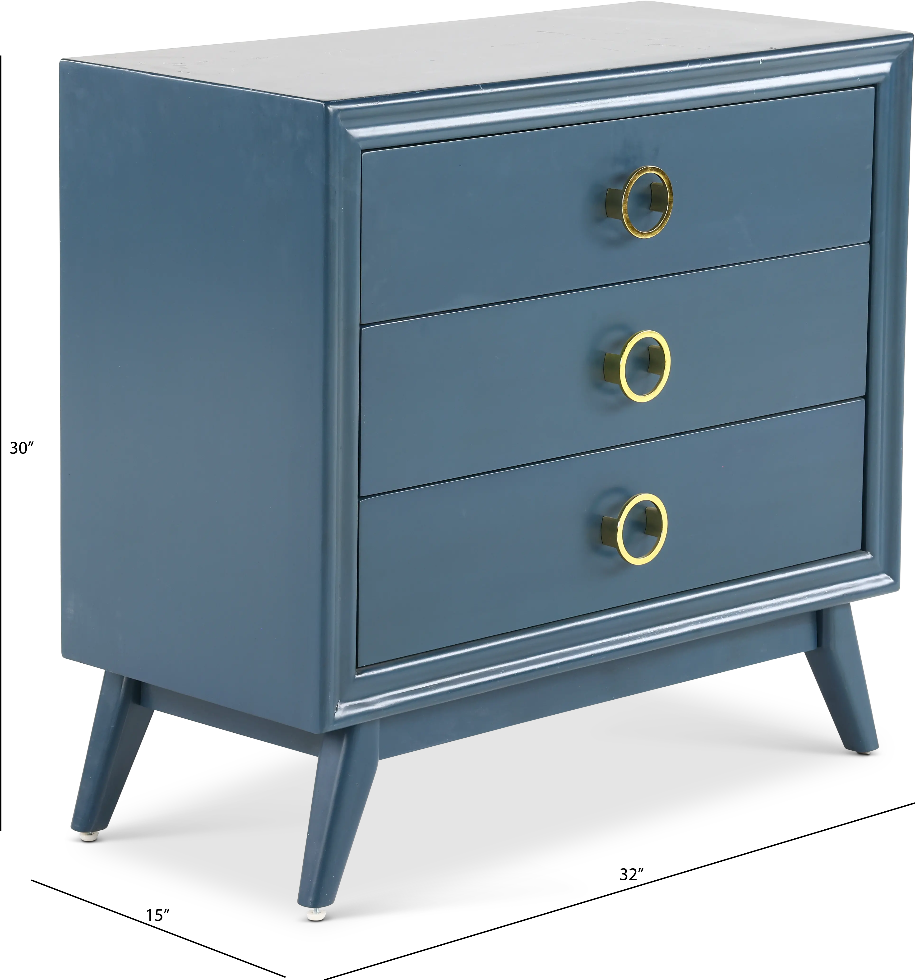 Pomeroy Indigo Blue 3 Drawer Chest with Gold Hardware-3
