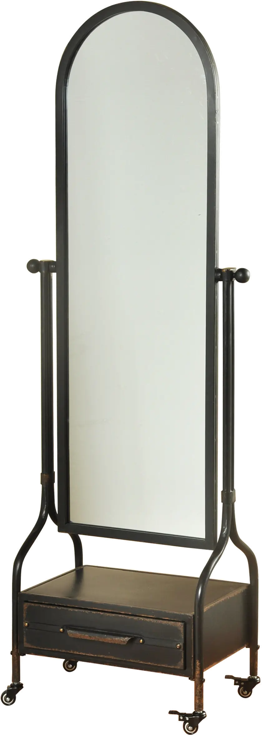 Blackened Gray Galvanized Cheval Mirror With Storage Drawer-1