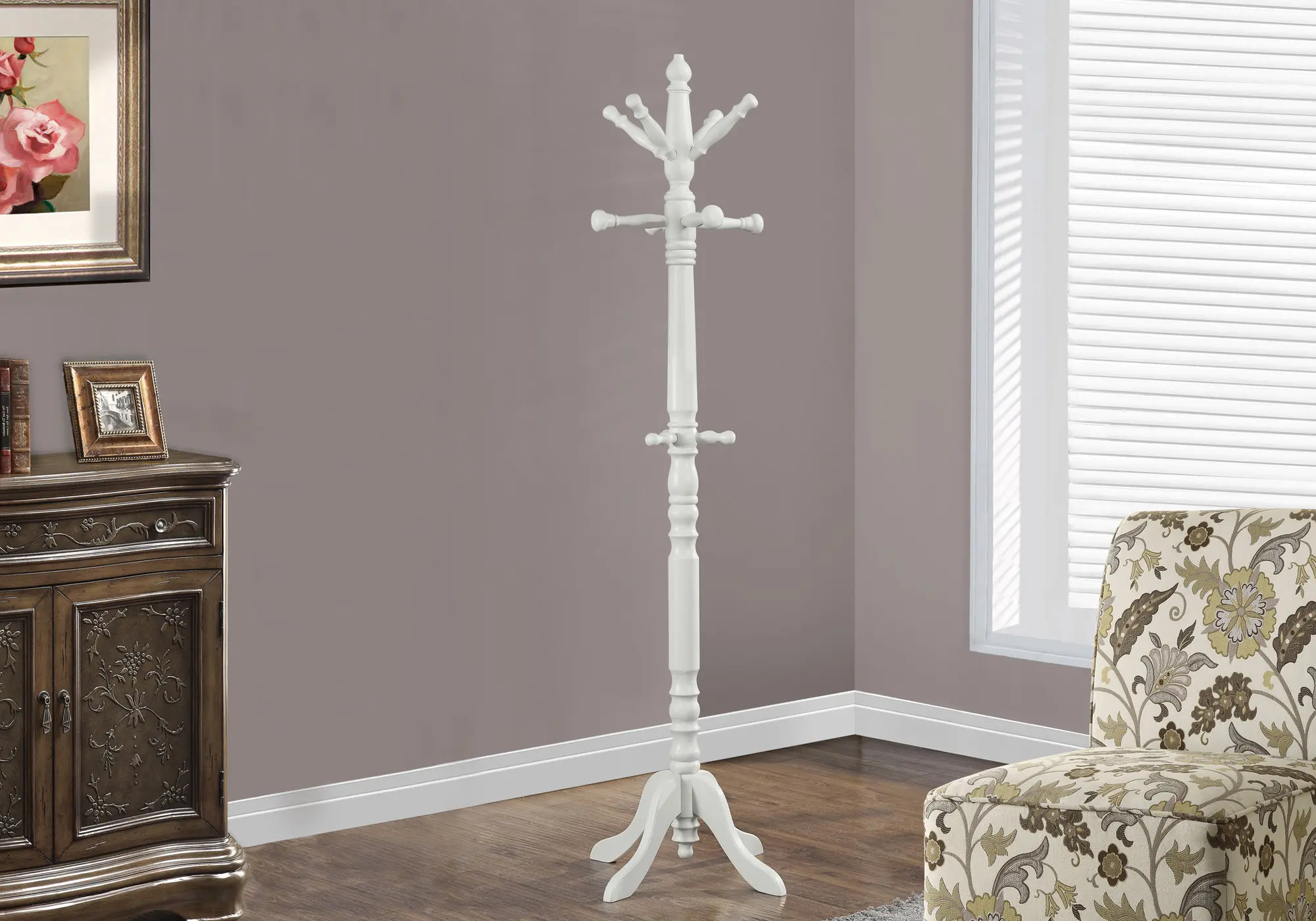 Antique White Wood Traditional Coat Rack-2