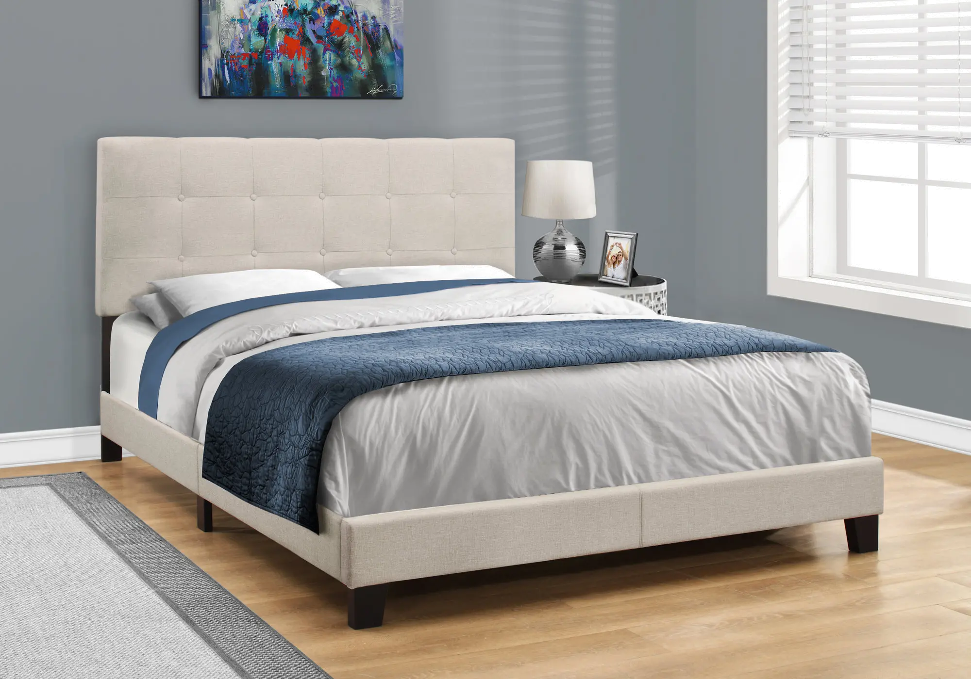 Contemporary Beige Queen Upholstered Bed-2