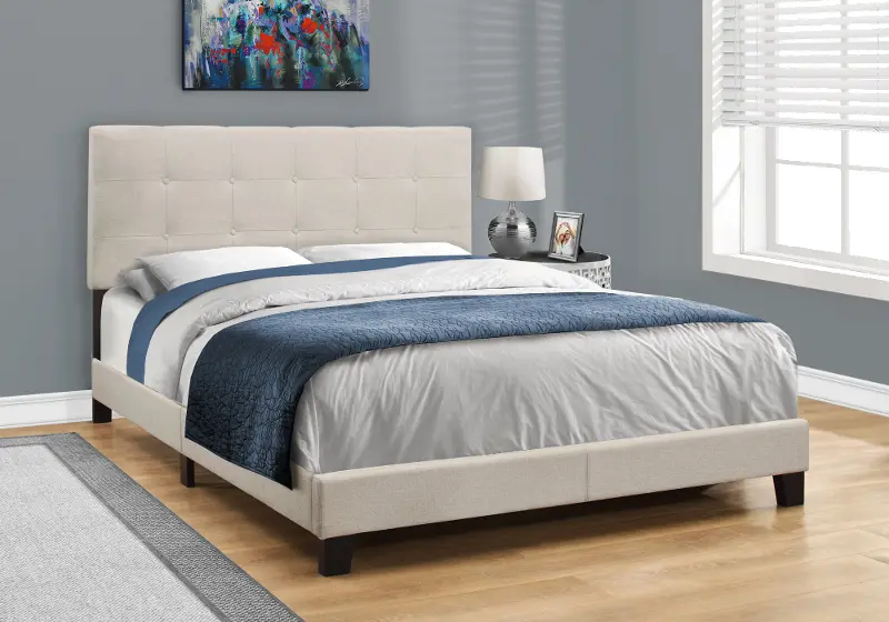 Contemporary Beige Queen Upholstered Bed