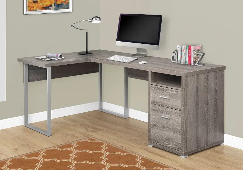 Dark Taupe L-Shaped Computer Desk 