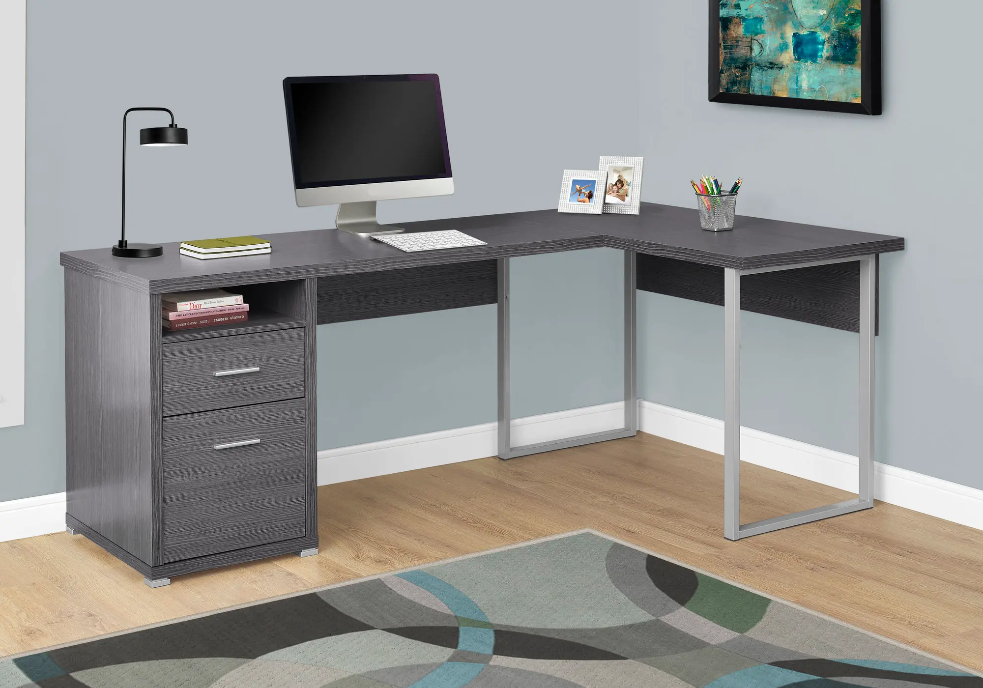Gray L-Shaped Computer Desk-2