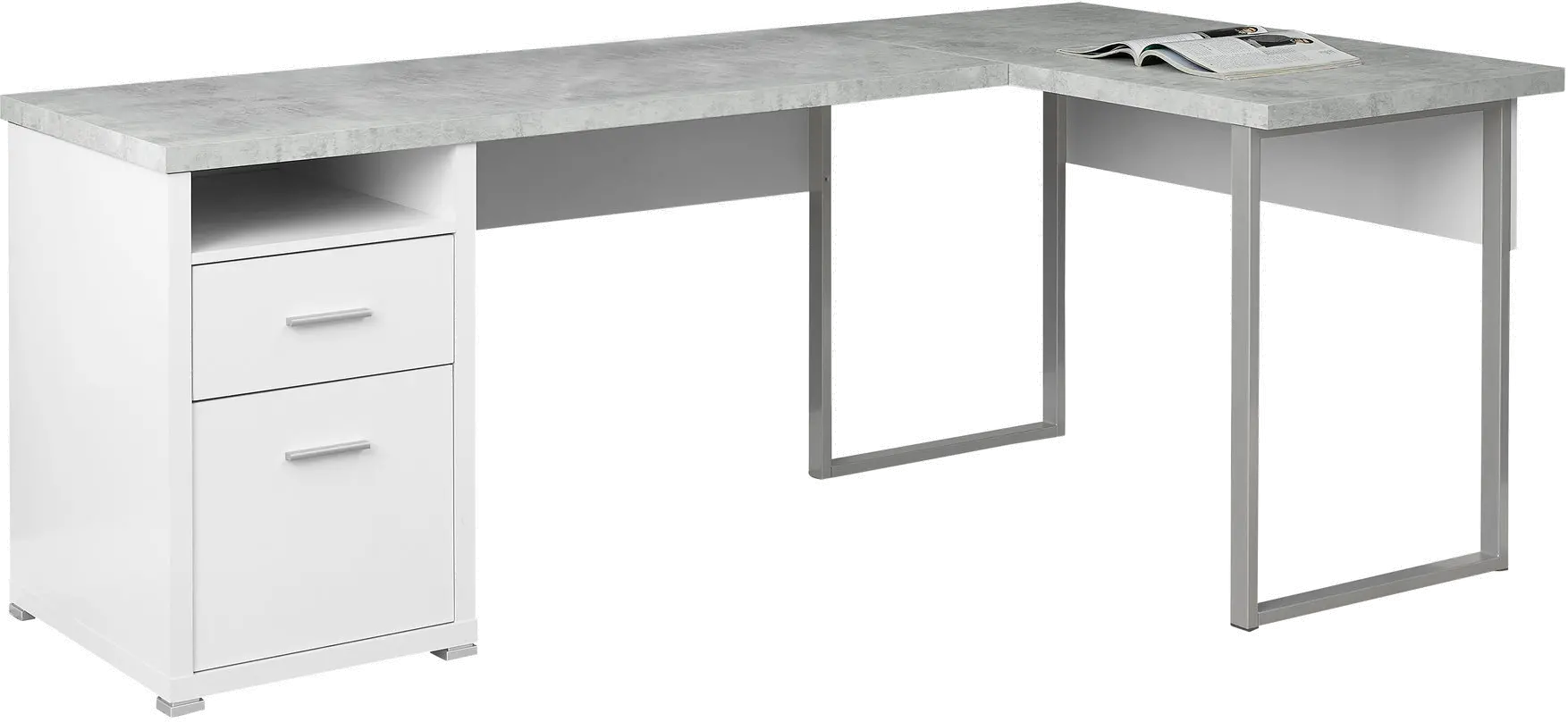 White and Concrete Gray L-Shaped Computer Desk-1