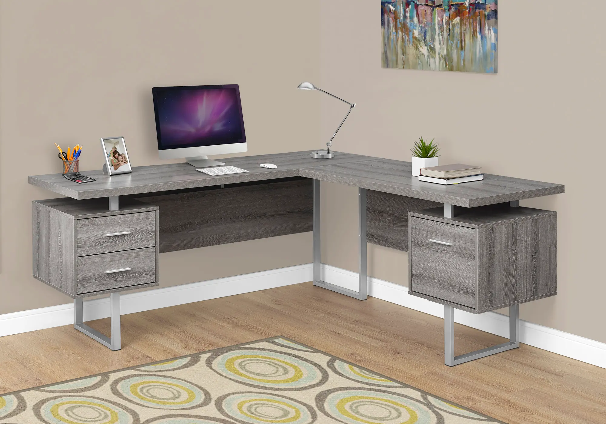 Dark Taupe 60 Inch L-Shaped Computer Desk -2