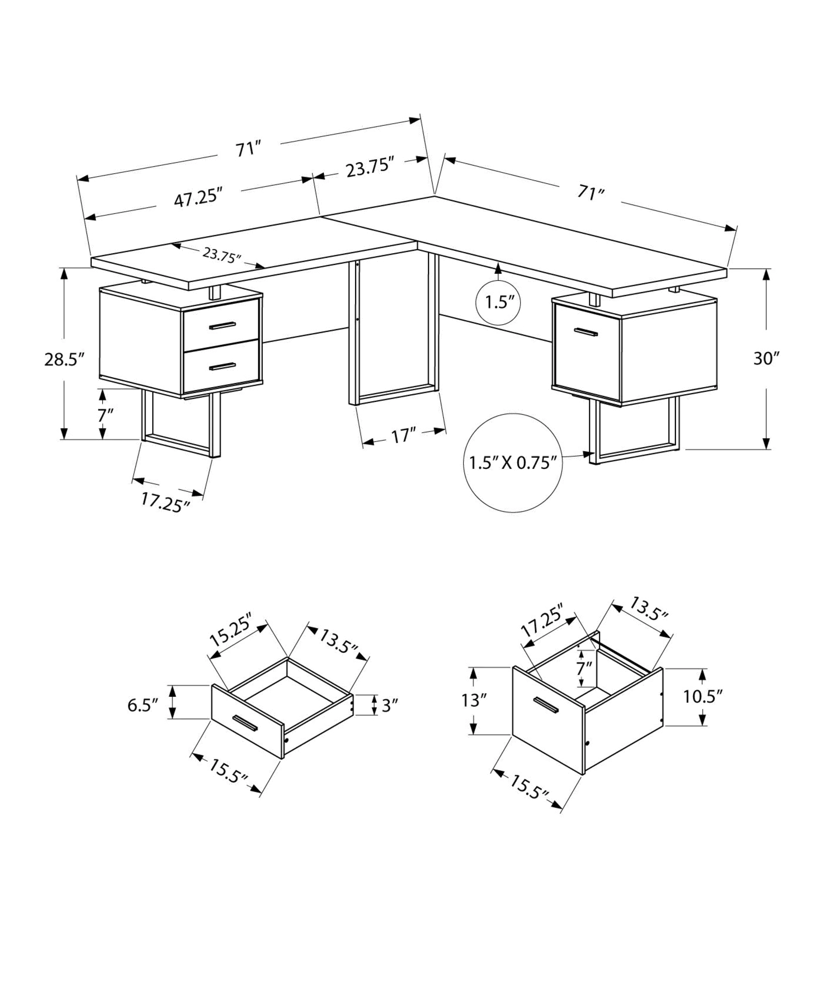 Dark Taupe 60 Inch L-Shaped Computer Desk -1
