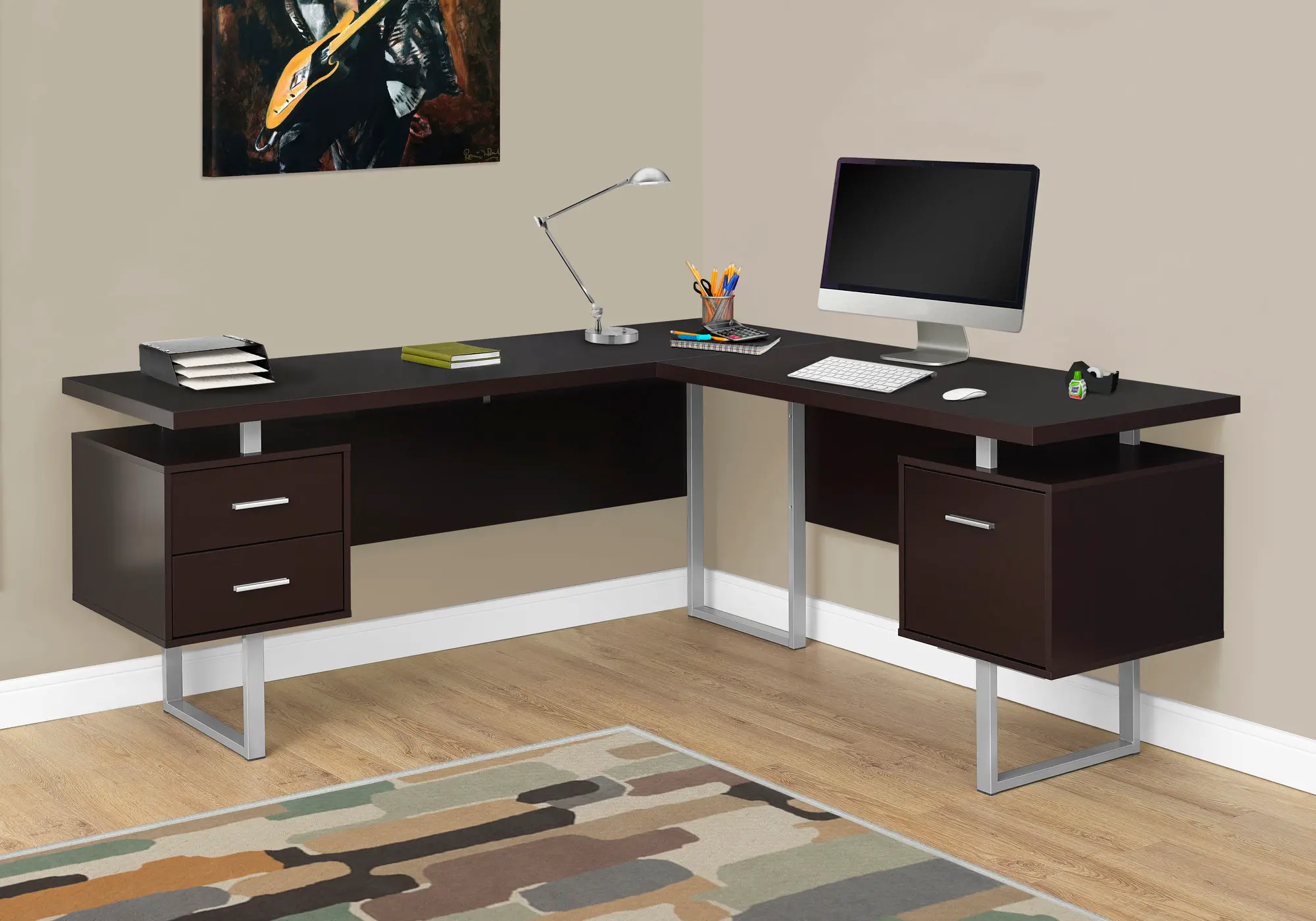Cappuccino 60 Inch L-Shaped Computer Desk -2