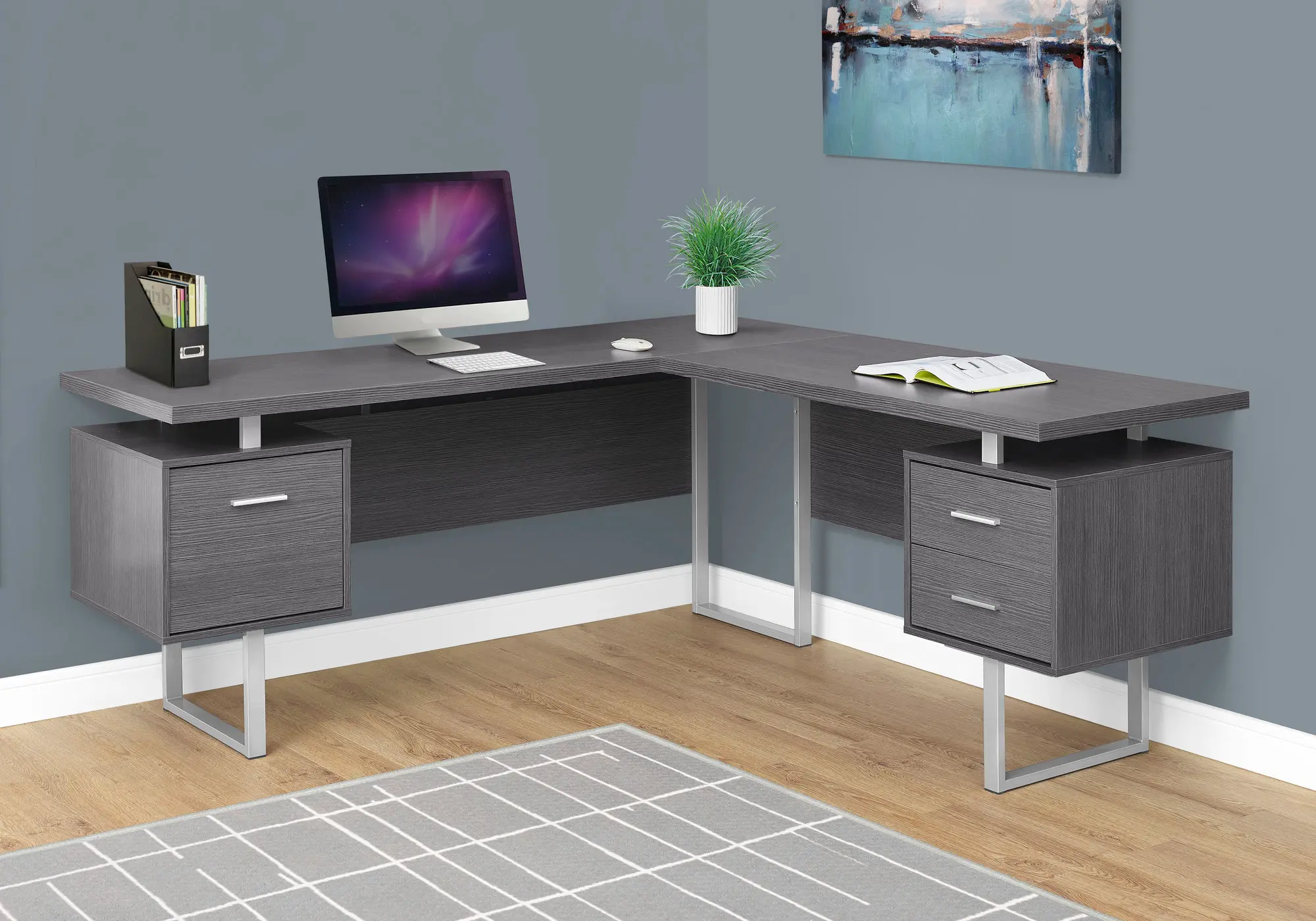 Gray 60 Inch L-Shaped Computer Desk -2