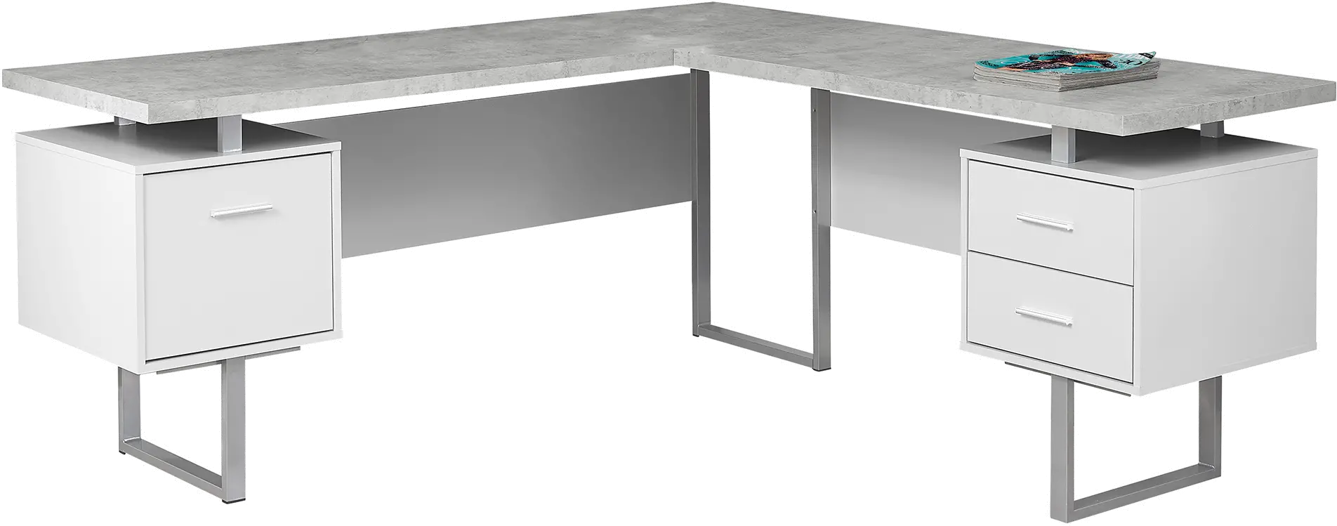 White and Cement Gray 60 Inch L-Shaped Computer Desk-3