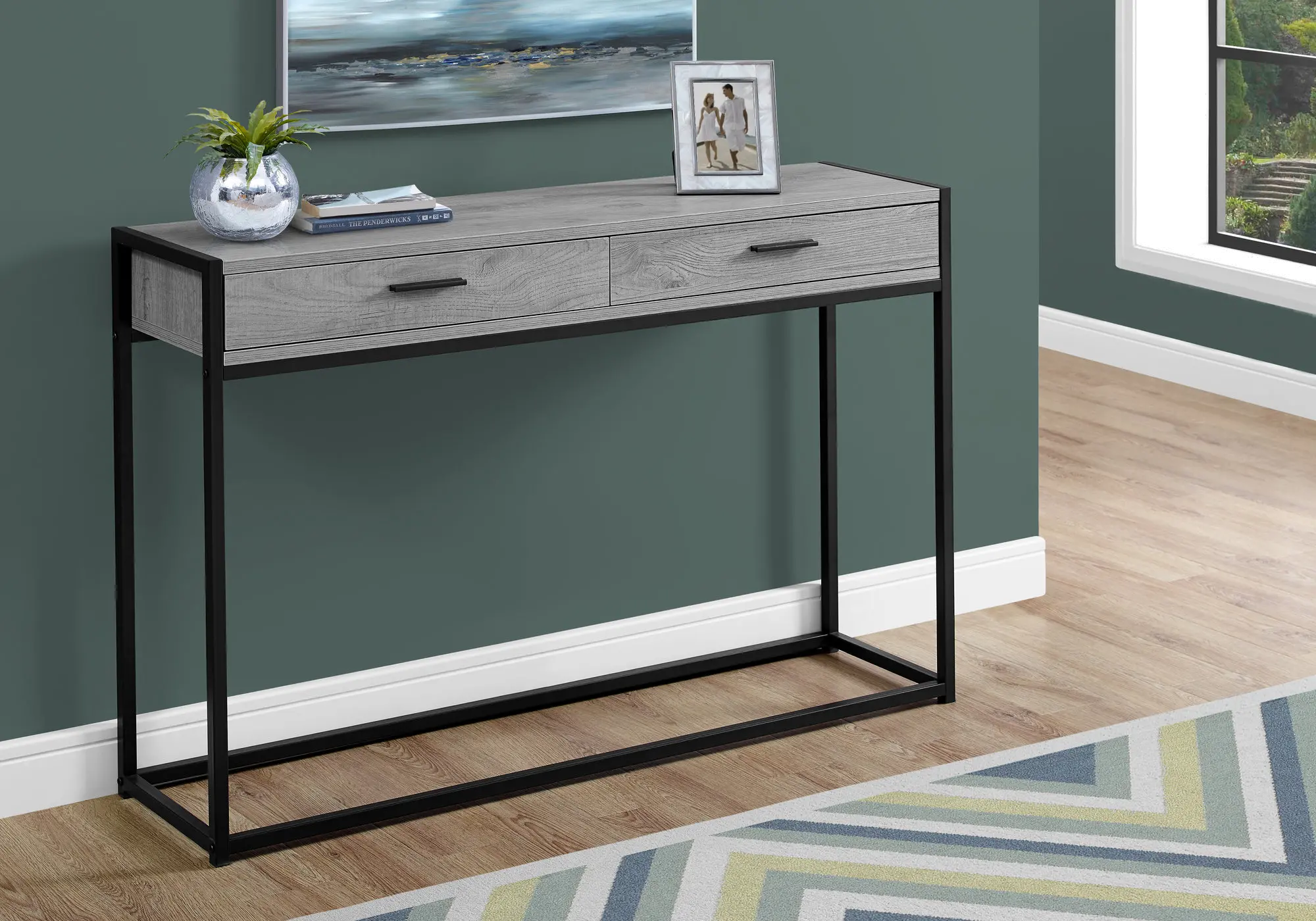Gray and Black Metal 48 Inch Console Table-2