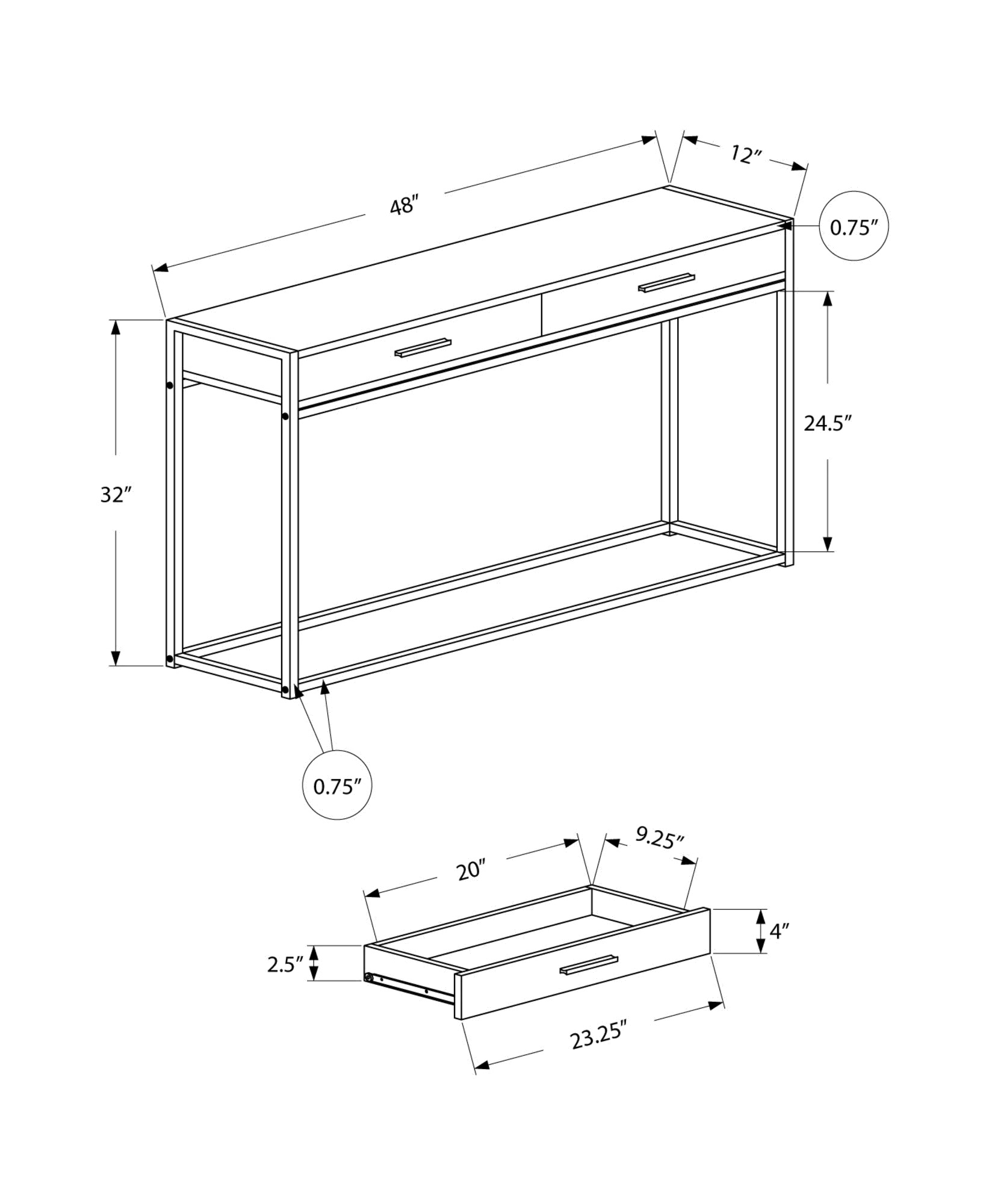 Dark Taupe and Black Metal 48 Inch Console Table-1