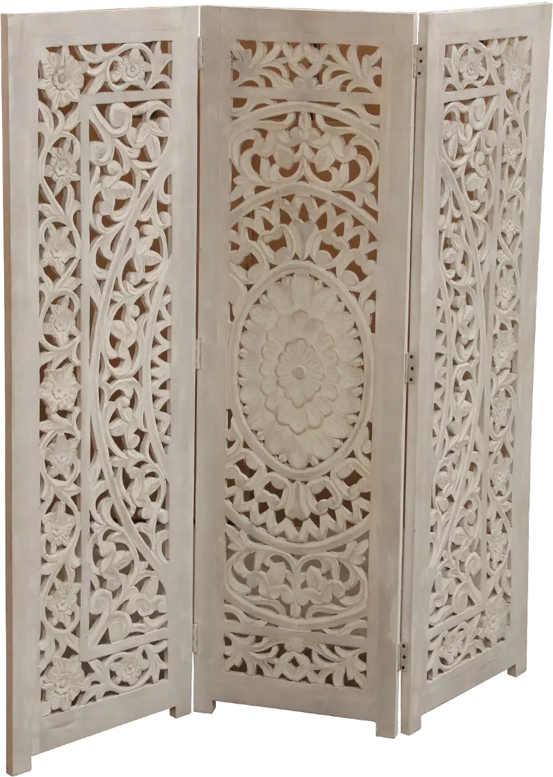 White 3 Panel Antique Screen