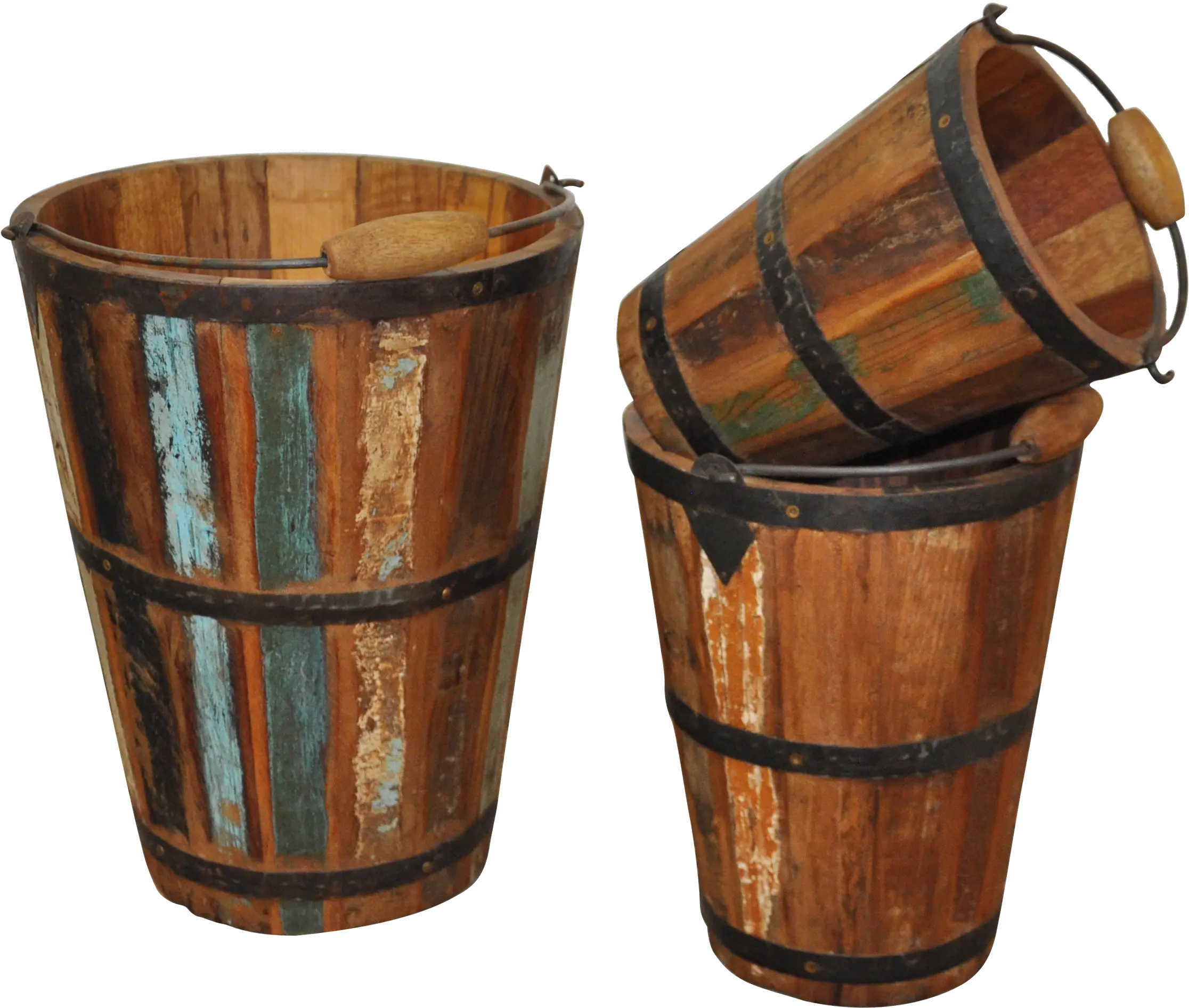 Small Antique Wooden Bucket with Handle-1