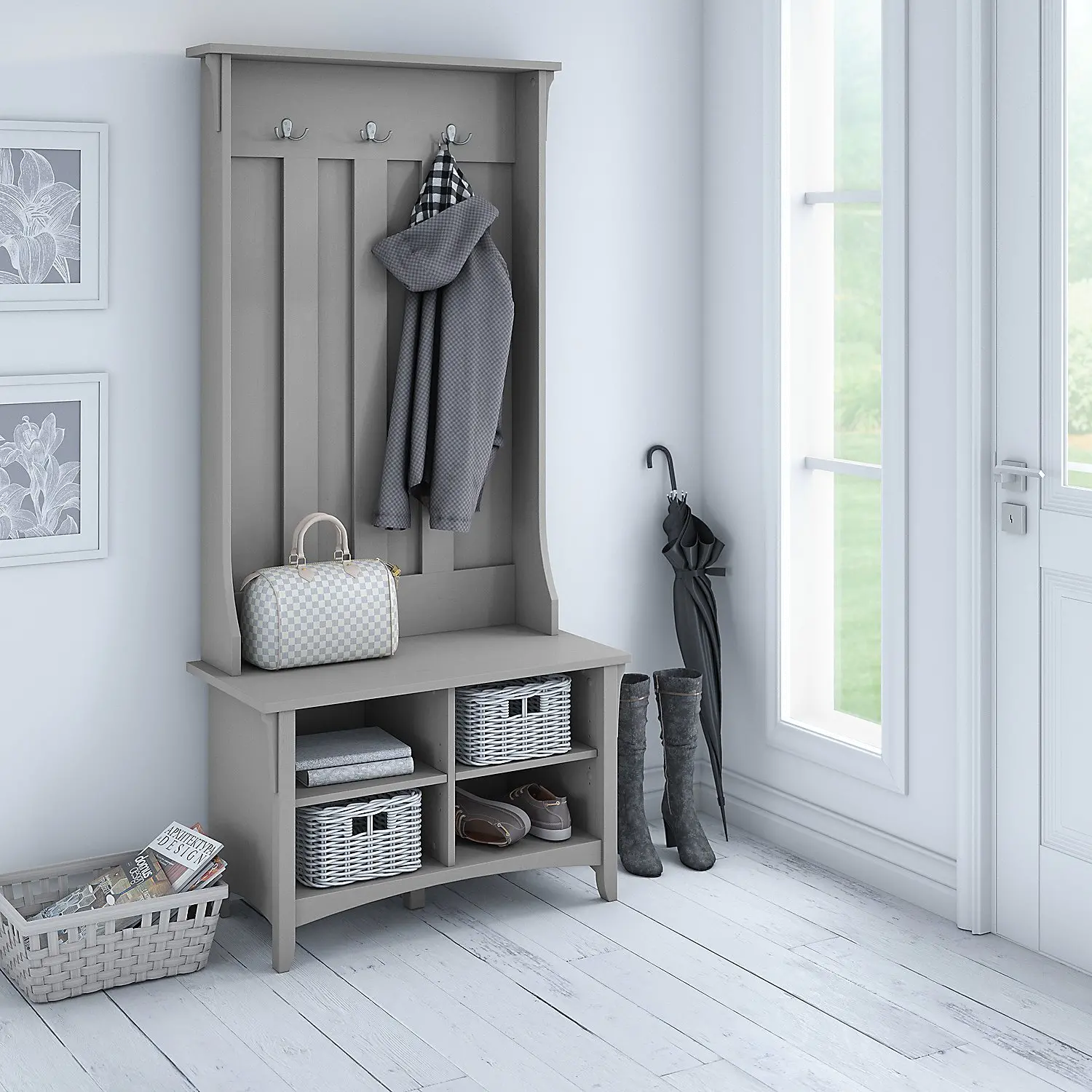 SAL001CG Salinas Cape Cod Gray Hall Tree with Storage and Bench-2