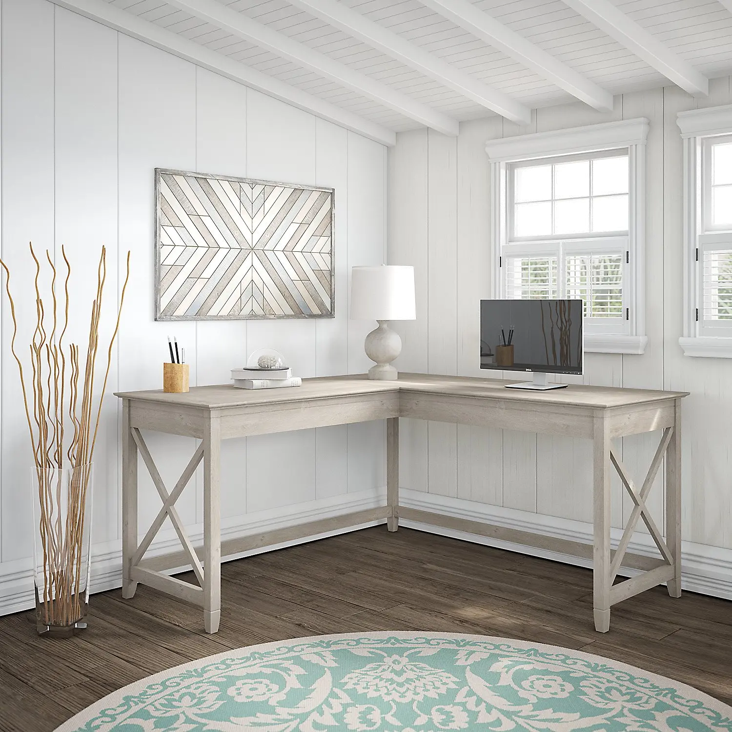 KWD160WG-03 Key West Washed Gray L Shaped Desk - Bush Furniture-2