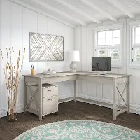 KWS013WG Key West Washed Gray L Shaped Desk with Mobile File Cabinet - Bush Furniture
