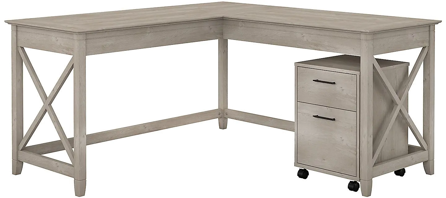 KWS013WG Key West Washed Gray L Shaped Desk with Mobile File Cabinet - Bush Furniture-1