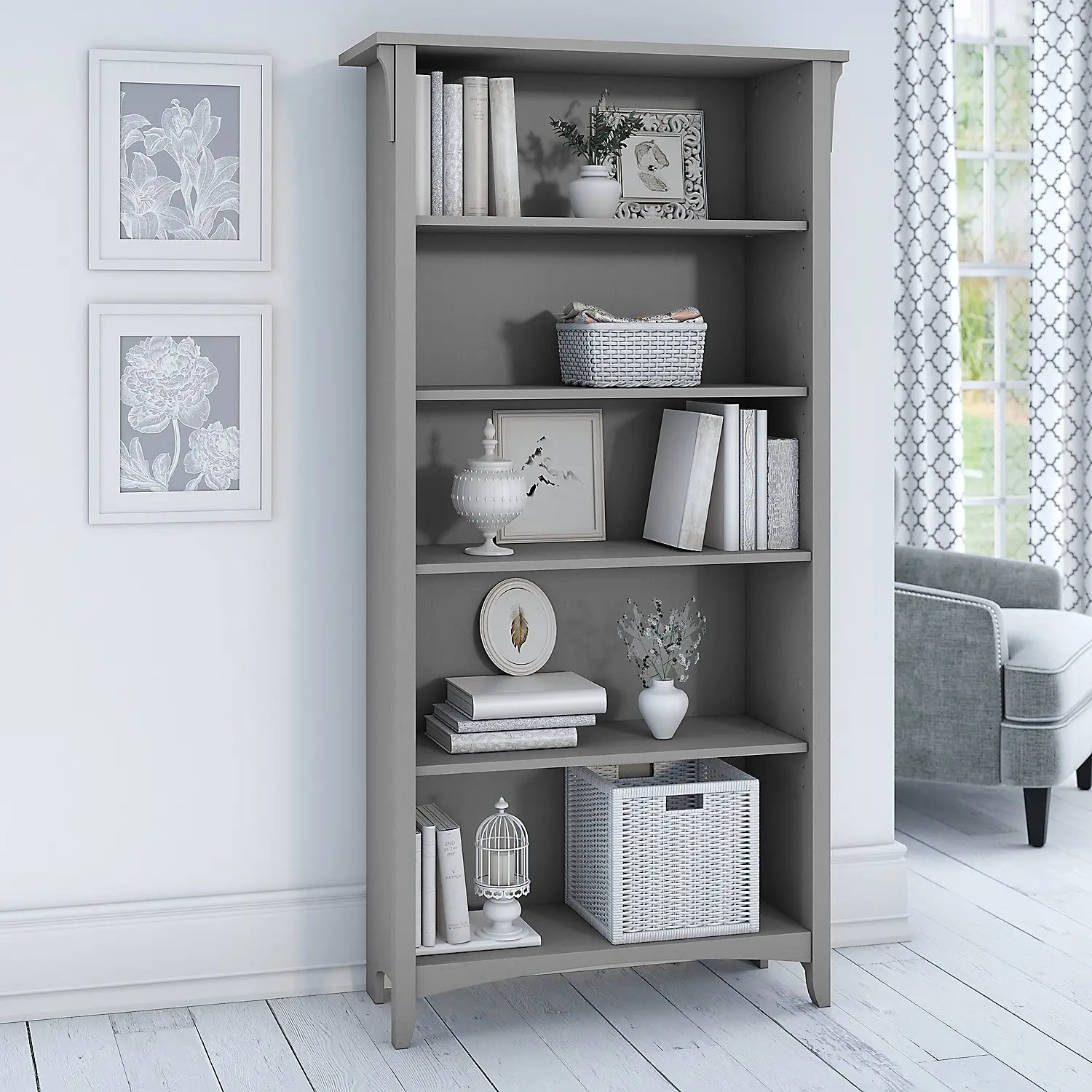 SAB132CG-03 Salinas Cape Cod Gray 5 Shelf Bookcase-1