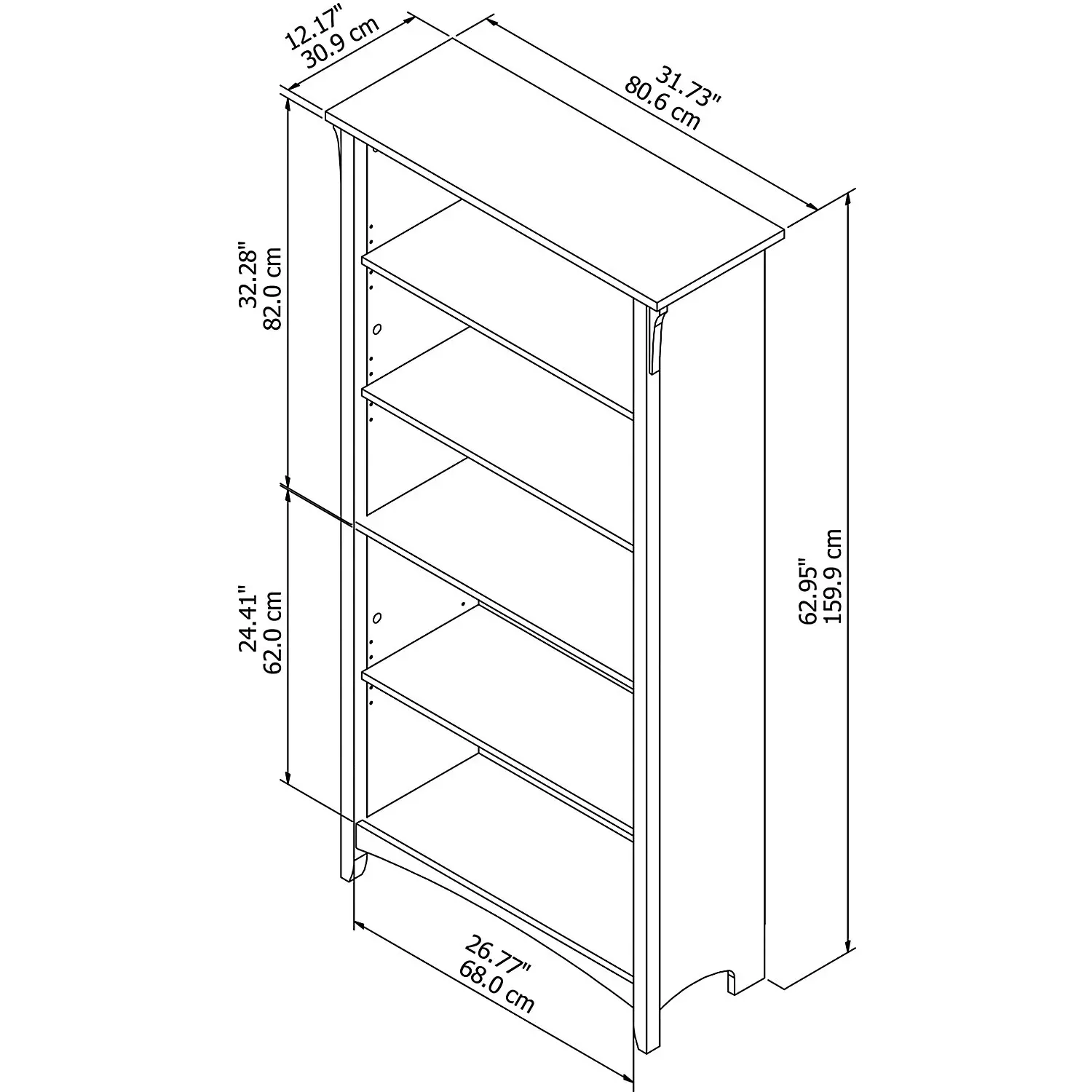 SAB132CG-03 Salinas Cape Cod Gray 5 Shelf Bookcase-5
