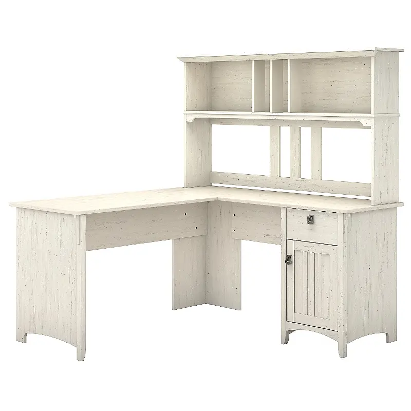Salinas Antique White L Shaped Pedestal Desk with Hutch