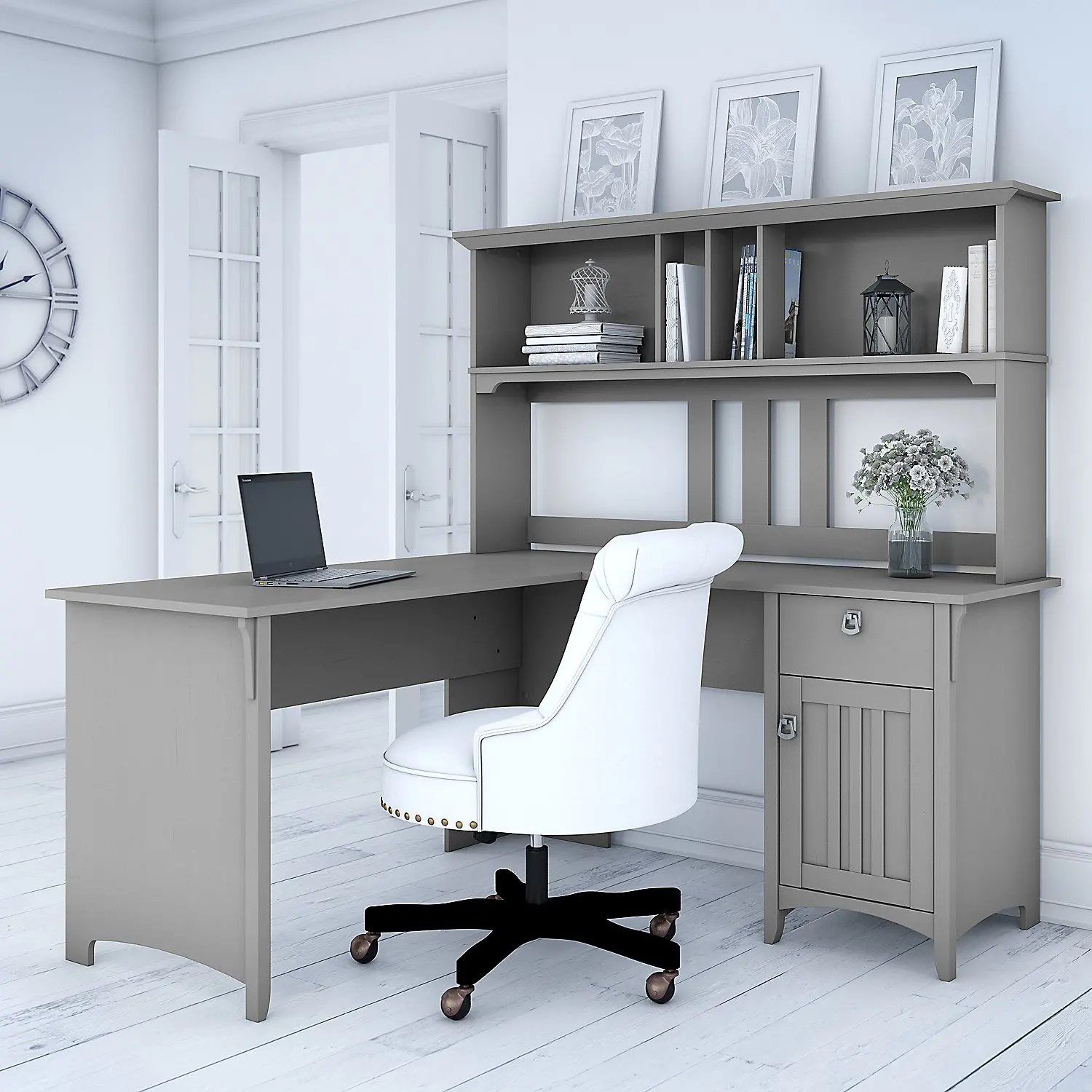 SAL004CG Salinas Gray L Shaped Pedestal Desk with Hutch-2