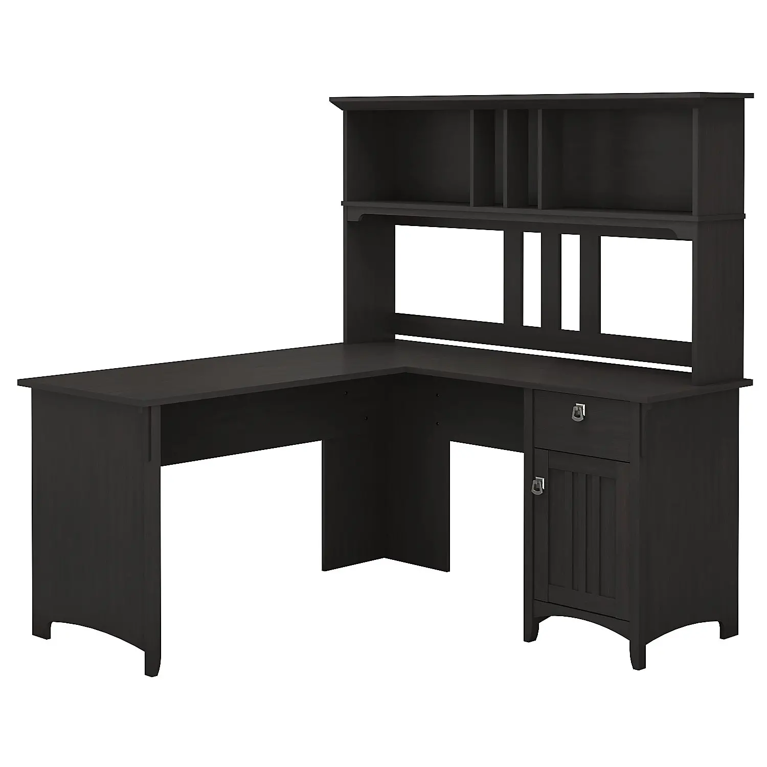SAL004VB Salinas Black L Shaped Pedestal Desk with Hutch-1