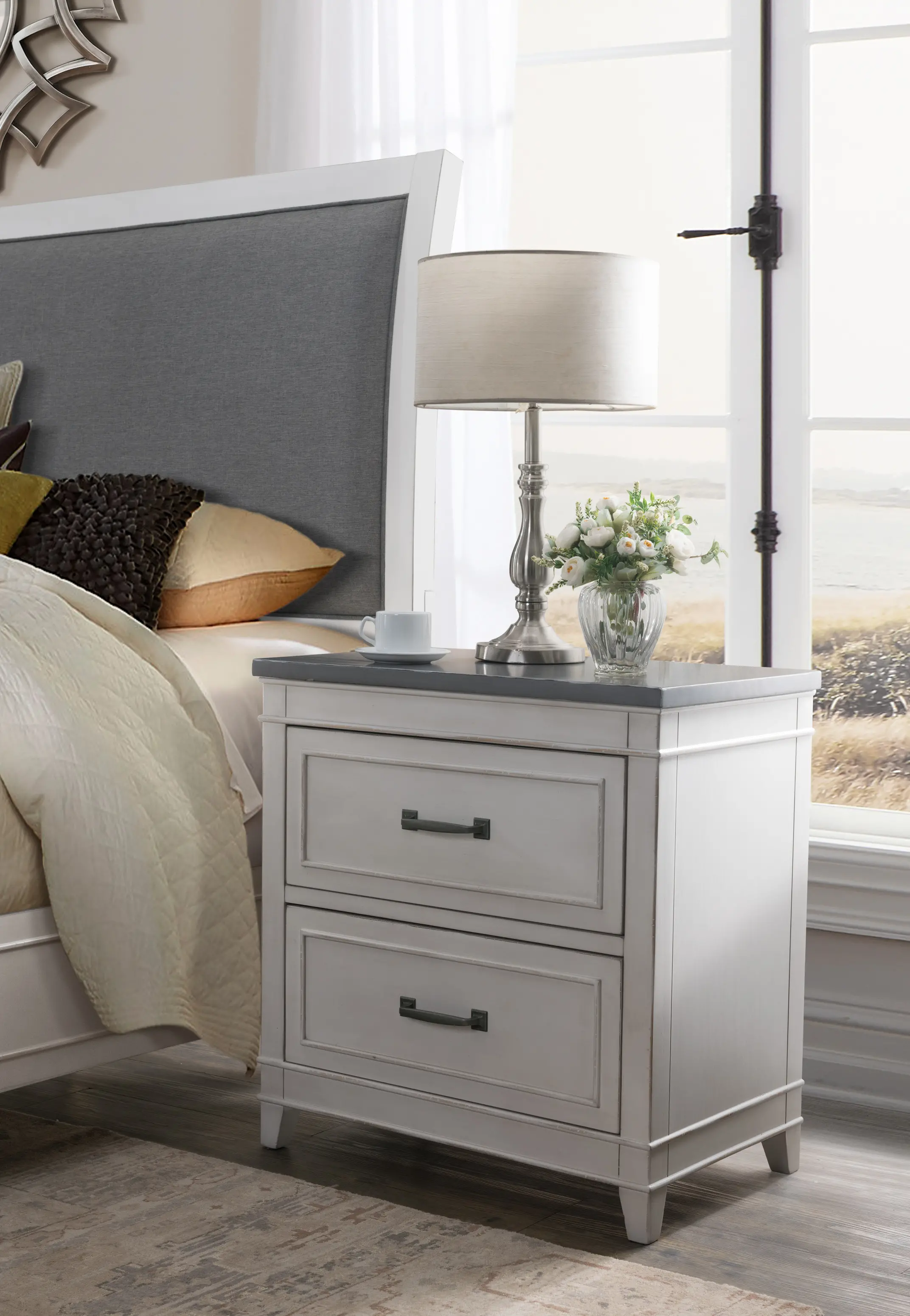 Delmar White and Gray Nightstand-1