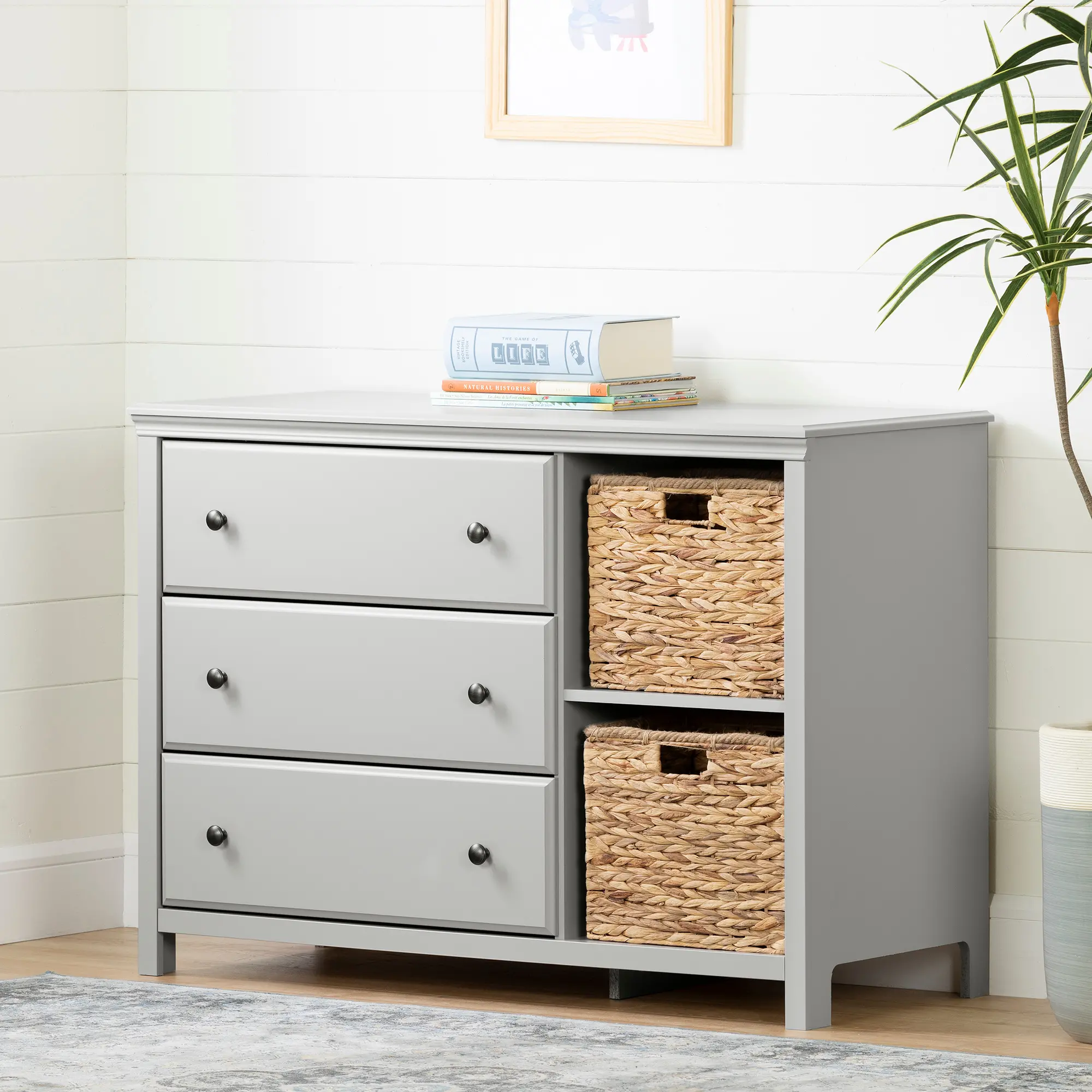 Cotton Candy Gray 3 Drawer Dresser with Baskets - South Shore | RC