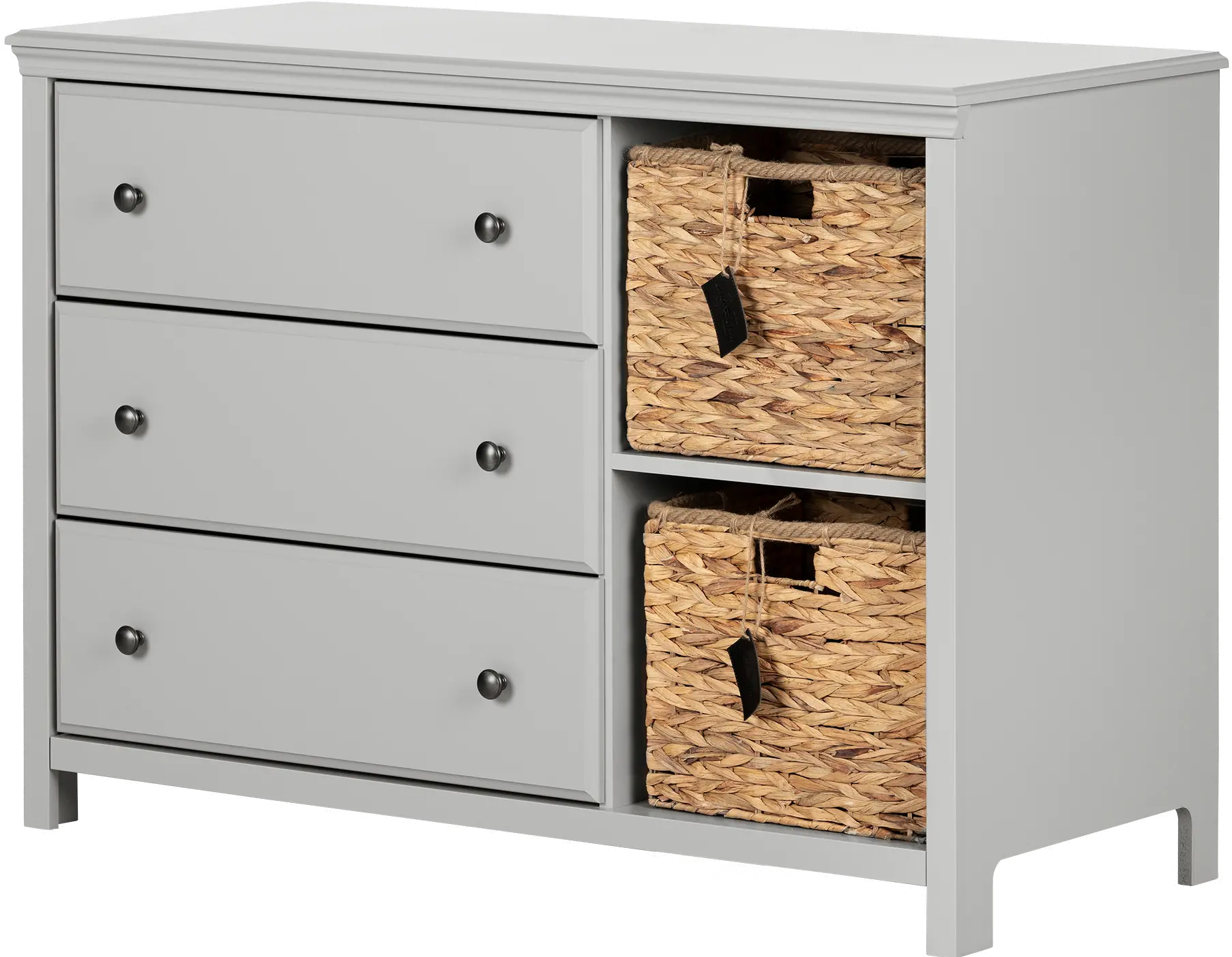 12138 Cotton Candy Gray 3 Drawer Dresser with Baskets - South Shore-1