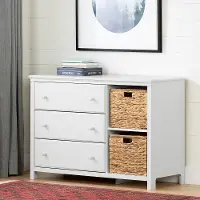 12140 Cotton Candy White 3 Drawer Dresser with Baskets - South Shore