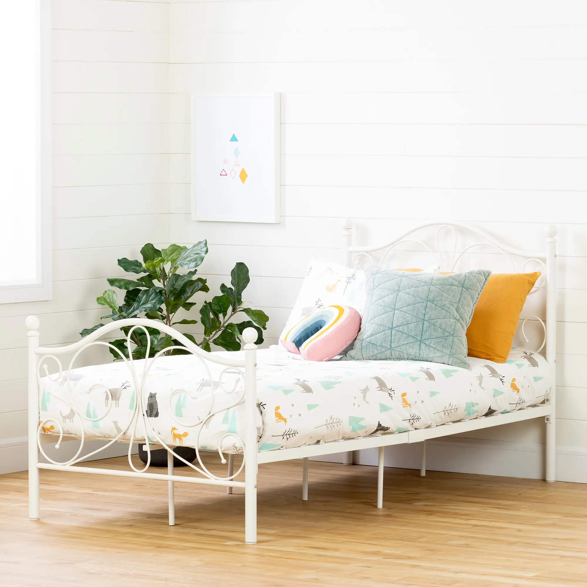 12154 Country Poetry Traditional White Twin Metal Bed - South Shore-2
