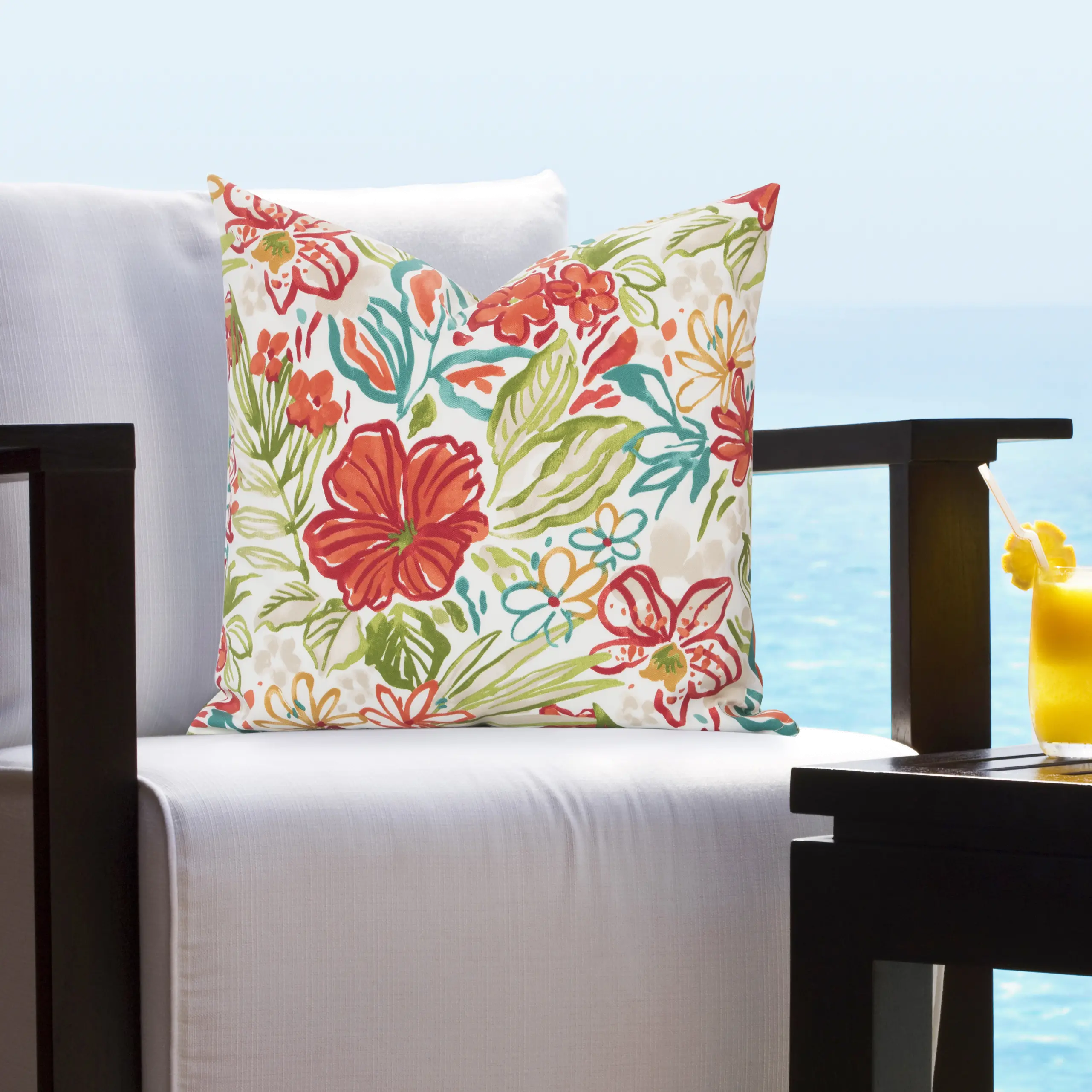 Multi Color Tropical Blooms Indoor-Outdoor Throw Pillow-1