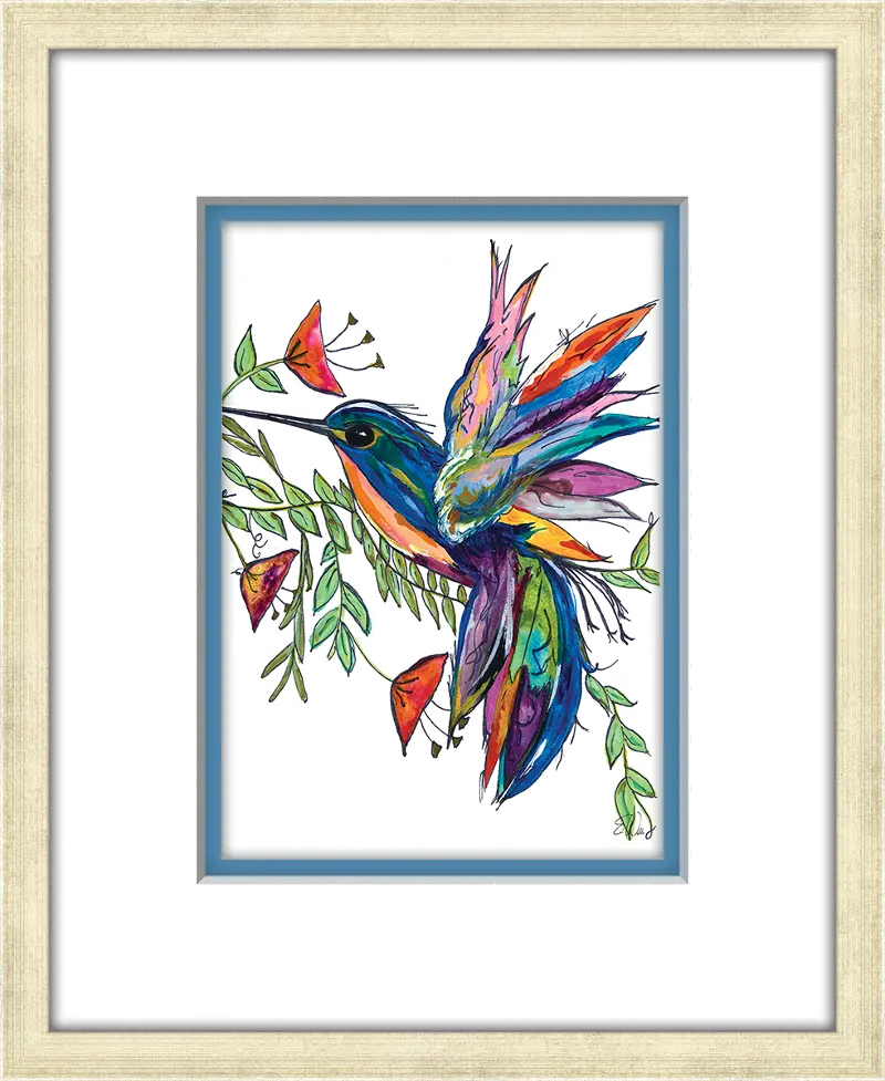 Multi Color Hummingbird Framed Wall Art Under Glass