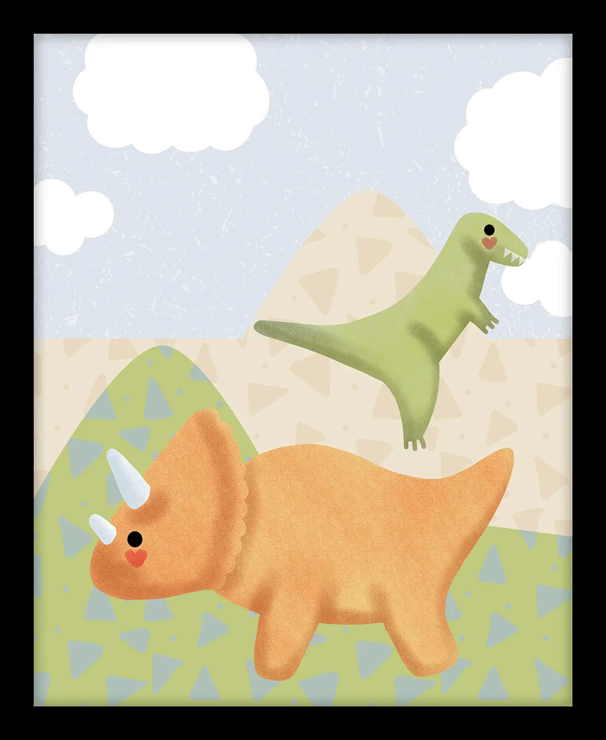Green and Orange Dinosaurs Canvas Framed Wall Art-1