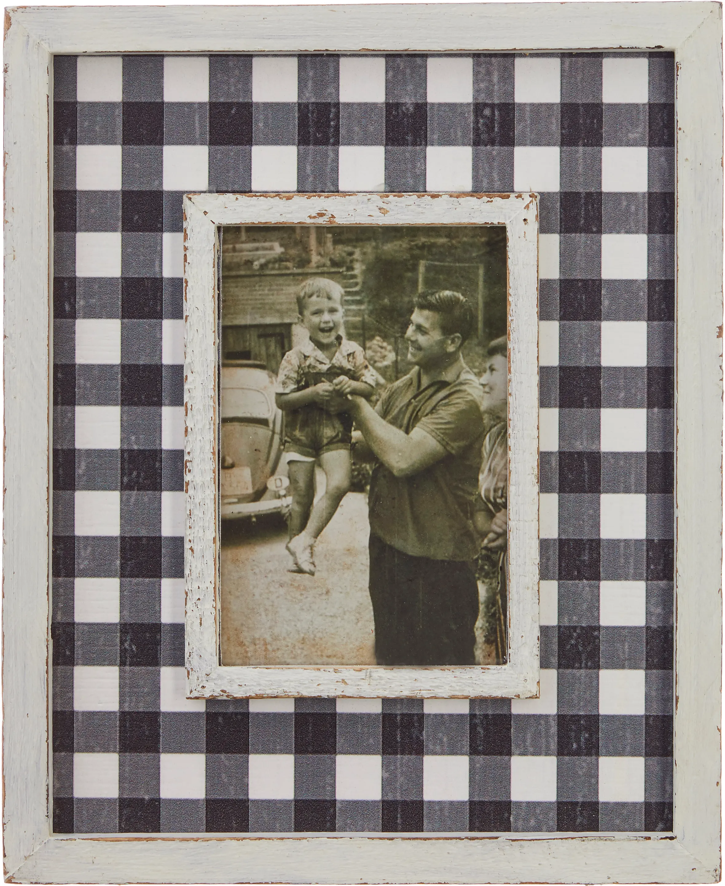 11 Inch White and Black Checkered Picture Frame-1