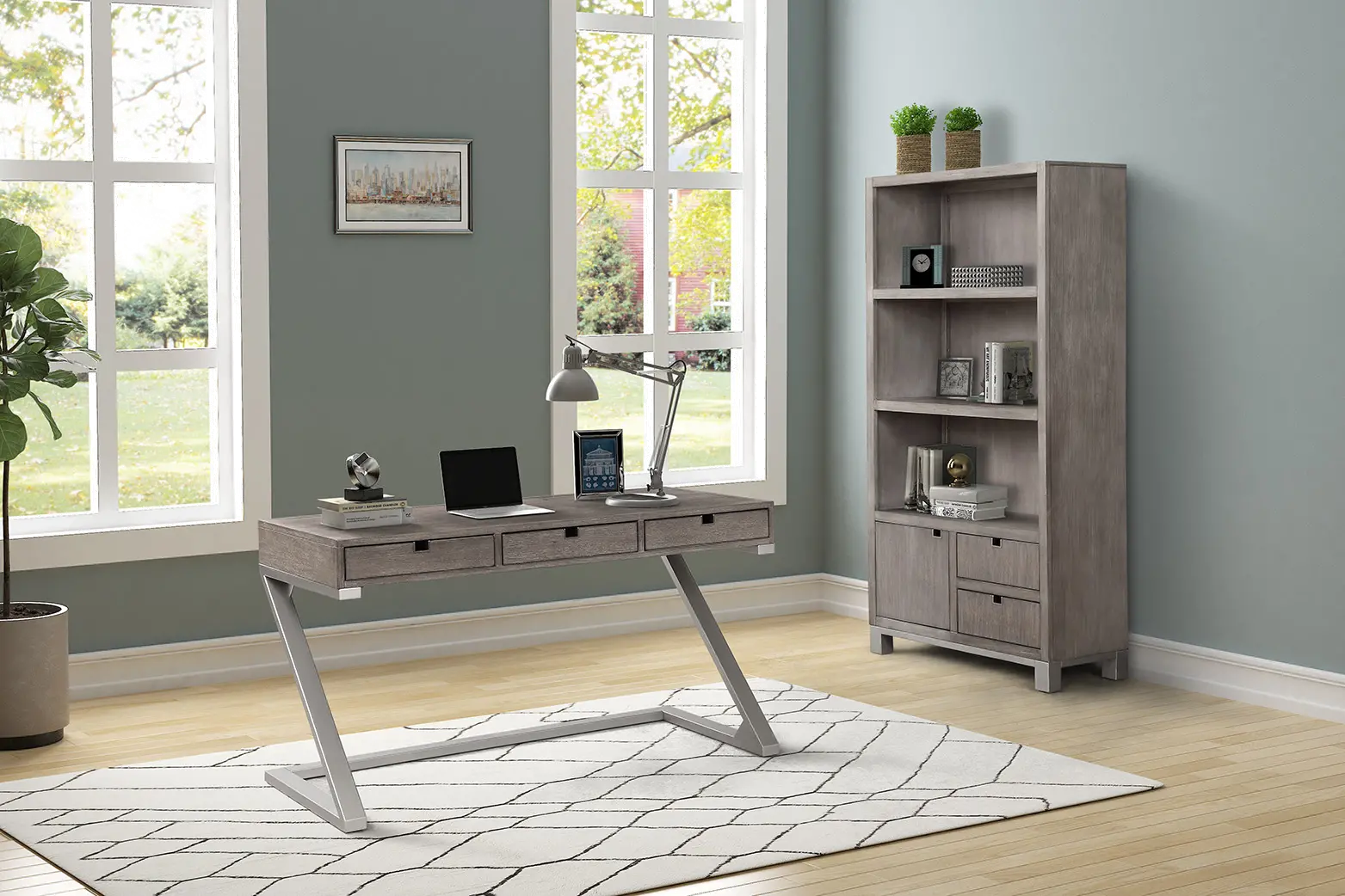 Pacific Heights Washed Gray Home Office Bookcase-2