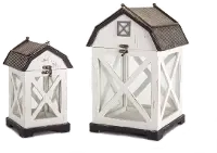10 Inch White and Gray Wood and Metal Barn Lantern