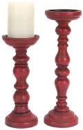 12  Antique Red Wood Candle Holder