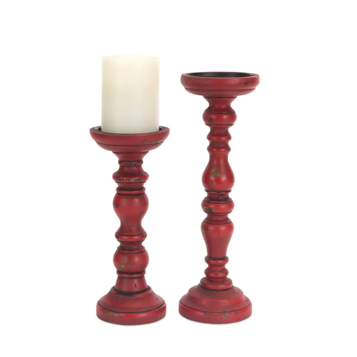 12  Antique Red Wood Candle Holder-1