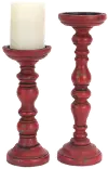 9  Antique Red Wood Candle Holder